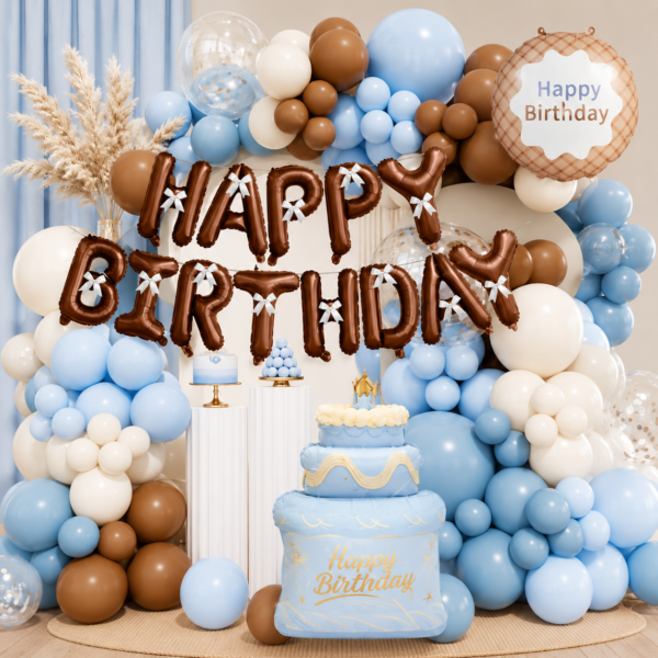 Blue Teddy Bear Happy Birthday Balloon Decoration Set