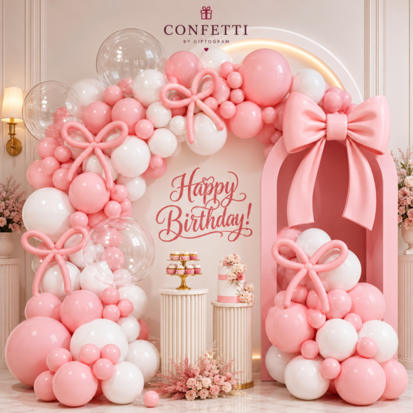 Pink Bow Happy Birthday Balloon Decoration Set