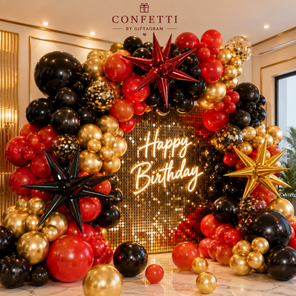 Luxury Red Black Gold Happy Birthday Balloon Decoration Set