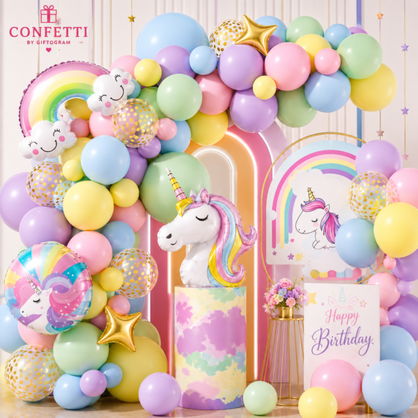 Pastel Unicorn Happy Birthday Balloon Decoration Set