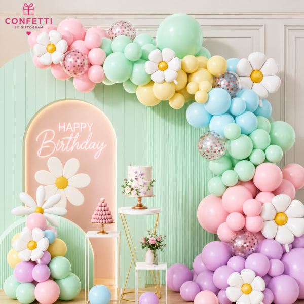 Pastel Daisy Happy Birthday Balloon Decoration Set