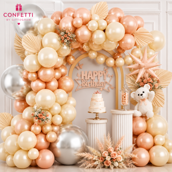Peach & Ivory Happy Birthday Balloon Decoration Set