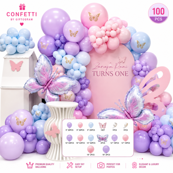 Pastel Butterfly Balloon Decoration Set (100 PCS)