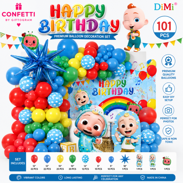 Cocomelon Birthday Balloon Decoration Set (101 PCS)