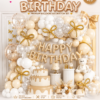 Luxury White & Gold Happy Birthday Balloon Decoration Set (132 PCS)