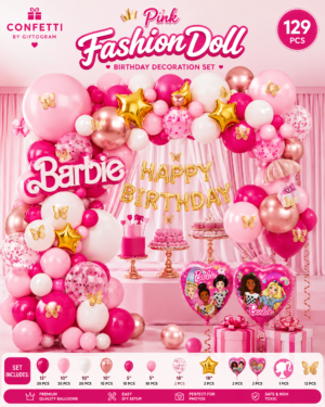 Pink Fashion Doll Birthday Balloon Decoration Set (129 PCS)