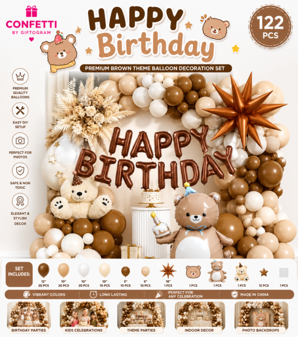 Teddy Bear Birthday Balloon Decoration Set (122 PCS)