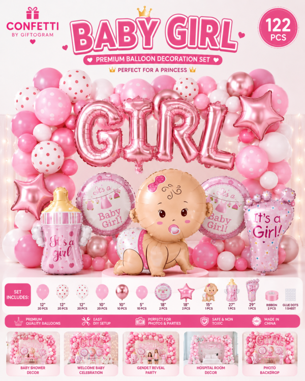 Baby Girl Baby Shower Balloon Decoration Set (122 PCS)