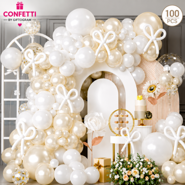 White & Pearl Balloon Garland Set– 100 PCS
