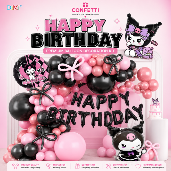 Cute Gothic Pink & Black Birthday Balloon Decoration Set