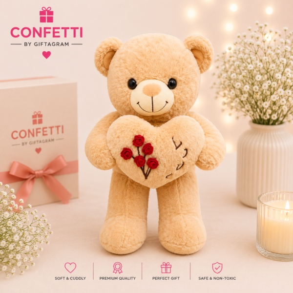 Beige Love Heart Teddy Bear Plush
