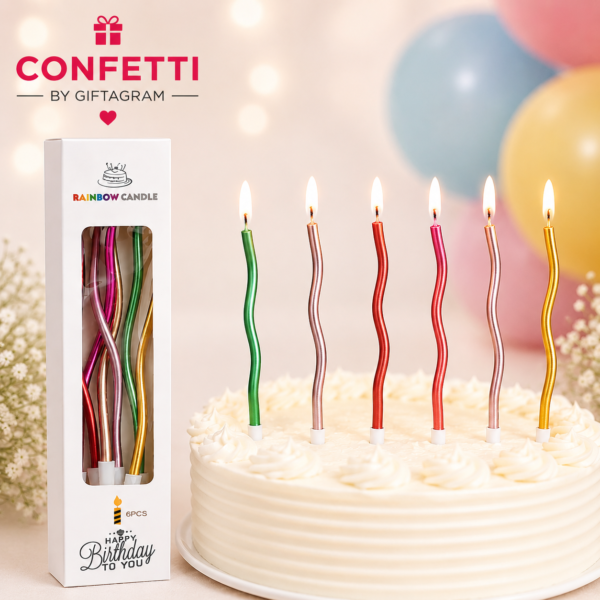 Rainbow Curved Birthday Candles (6 PCS) | Metallic Cake Candles