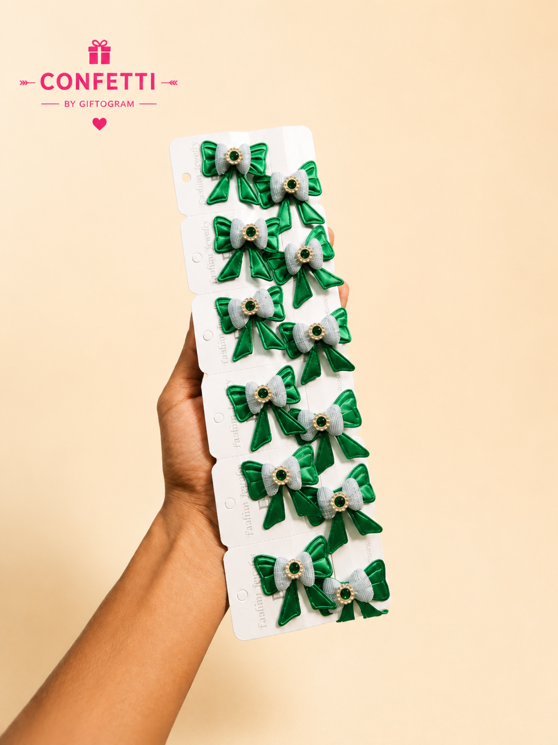 Pakistan Independence Day Hairband with Green & White Ribbon Bows (pack of 6)