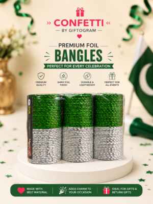 14 August Green & Silver Foil Bangles Set (Pack of 3) | Pakistan Independence Day Party Wrist Bands