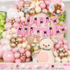 Pink Teddy Bear Birthday Balloon Decoration Set