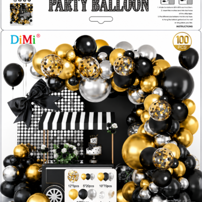 Black & Gold Balloon Garland Kit – 100 PCS Birthday Party Balloon