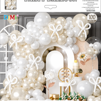 White & Pearl Balloon Garland Kit – 100 PCS