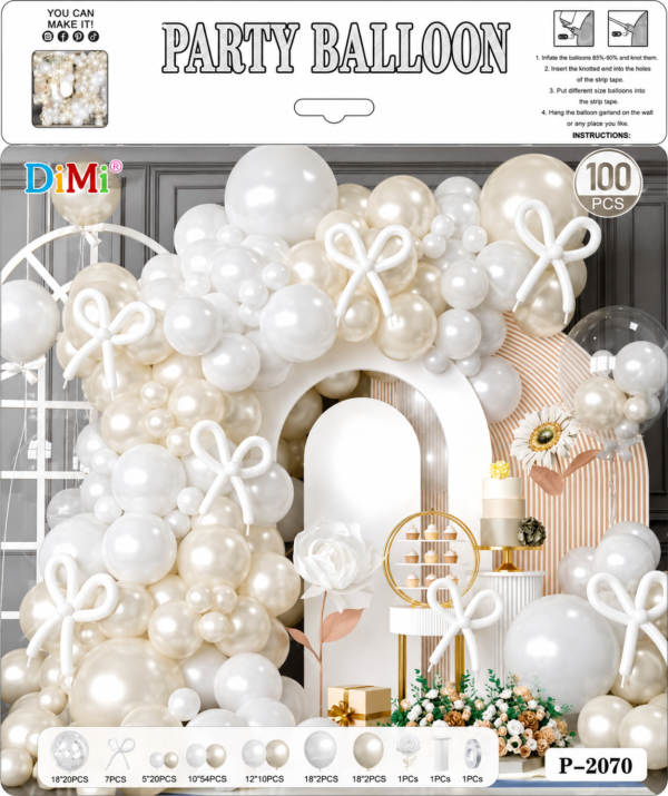 White & Pearl Balloon Garland Kit – 100 PCS