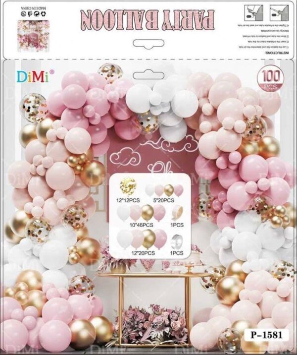 Blush Pink & Gold Happy Birthday Balloon Decoration Set (100 PCS)